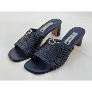 Brighton Freddi Womens Black Leather Slide Block Heel Sandal Shoe - Size 6.5M
